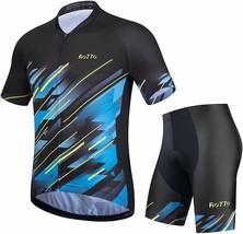 ROTTO Mens Cycling Jersey Set Short Sleeve Bike Shirt w Pocket and Padded Shorts - £33.41 GBP