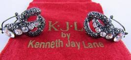 Kenneth Jay Lane, Hematite and Crystal Jeweled Dark Sliver Tone Earing Set - £30.14 GBP