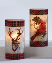 Christmas Candle Holder Hurricane 7.8" High Red Plaid Cardinal or Reindeer image 2