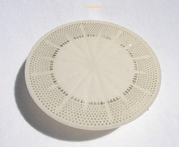 Ivory Milk Glass Cake Stand w/ Fleur de Lis Gilding Footed Plate Anchor Hocking - £9.38 GBP