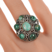 sz4.5 Vintage silver turquoise cluster ring - £78.38 GBP