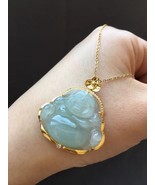 18K Solid Yellow Gold &amp; Grade A Green Jadeite Jade Buddha Pendant Myanma... - $488.00