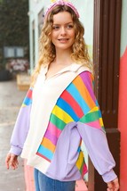 Feeling Bold Lilac Multicolor Stripe Collared V Neck Pullover - £17.98 GBP