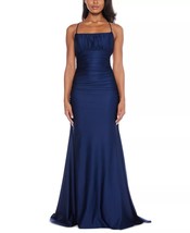 B Darlin Juniors&#39; Square-Neck Ruched Strappy Sleeveless Gown Navy Size 7/8 $109 - £51.06 GBP