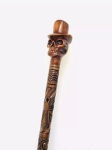 Bastón de madera hecho a mano victoriano con mango de cabeza grabado con... - $137.43