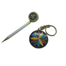 Vtg Hex Retractable Mechanical Pencil Brooch with matching keychain Hoffman Mod - £23.73 GBP