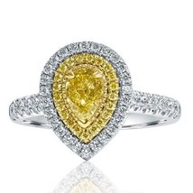 GIA 1.22 Ct Engagement Ring Pear Shaped Fancy Yellow SI1 Diamond 18k White Gold - £2,728.88 GBP