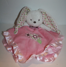 Carters Bunny Security Blanket Pink Rattle Flowers Polka Dot Knotted Ears #2 - £18.25 GBP