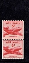 1949 U.S. AIRMAIL 6c Carmine DC-4  COIL PAIR Sc#C41  M/NH/OG Scarce + - $6.80