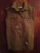 ZARA Girls Army Green Denim Vest w Patch Details SZ 11/12 - £31.32 GBP