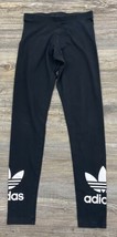Adidas Leggings Women&#39;s Small Black/White Stretchy Trefoil Logo Cotton/Spandex - $21.38