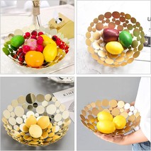 Iron Large Fruit Plate Round Storage Tray for Bread Snacks Candy (Golden) - £35.16 GBP