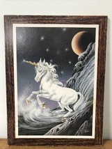 Vintage 80s 90s Terraro Waterfall Moon Space Unicorn Fantasy Art Print 9&quot;x12&quot; - £19.97 GBP