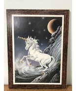 Vintage 80s 90s Terraro Waterfall Moon Space Unicorn Fantasy Art Print 9... - £19.90 GBP