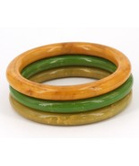 3 Vintage 8&quot; Marbled Green &amp; Yellow Bakelite Stacking Bangle Bracelets 3... - £32.04 GBP