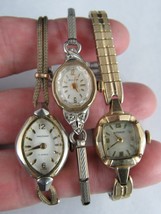 x3 Ladies Vintage Watch Lot 10K Gold Rgp Wittnaur Bulova Waltham 1950&#39;s 17 Jewel - £44.82 GBP