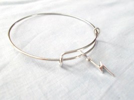 NEW 2 SIDED LIGHTNING BOLT CHARM ON SILVER ADJUSTABLE BANGLE BRACELET - $5.99