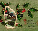 May Your Christmas Day Be Fair Holly Lake Scene Icicle WIndow Embossed P... - $7.87