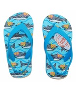Wonder Nation Boys Flip Flops With Back Strap Blue Shark Size 5/6 NEW - $10.69