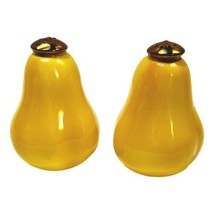 Vintage Salt Pepper Pears Yellow Ceramic Metal Tops 1950s - $41.53