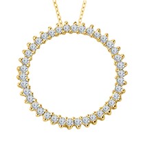 1.30CT Rond Véritable Moissanite Cercle Ouvert Collier 14K or Jaune Plaqué - £107.00 GBP