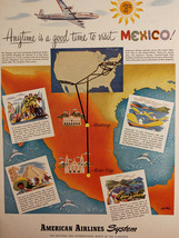 1946 Original Esquire Art WWII Era AD for American Airlines System Mexico! - £5.09 GBP