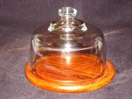 Butter Dish With Glass Dome, Teak Base, Cheese. - £11.29 GBP