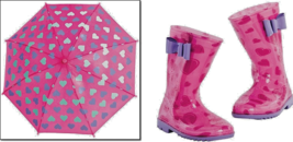 Avon Color-changing Pink Heart Umbrella and Rain Boots Kids Size (13-1) ... - $24.15