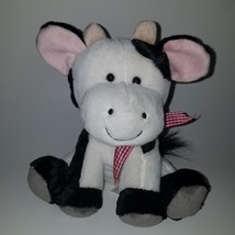 Animal Adventure Cow Plush Lovey 9&quot; Stuffed Animal Black Red Gingham Bow... - £27.65 GBP