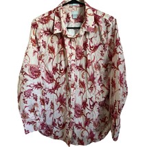 Chico&#39;s Blouse Size 16 XL Extra Large Floral Pink Red Gold Button Down C... - £12.79 GBP