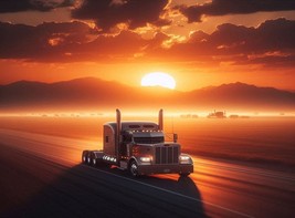 Peterbuit Semi Truck Sunset  | 24X18 inch POSTER | wall AI art, decor, - £20.11 GBP