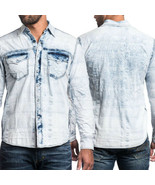 Affliction AC Take A Swing Winged Skull Mens LS Woven Shirt White Blue A... - $85.94