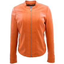DR257 Women&#39;s Leather Classic Biker Style Jacket Orange - £108.84 GBP