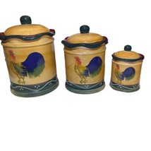 VTG ACK Tuscany Sunshine Country Rooster Hand Painted Canisters Set of 3 #85701 - £47.60 GBP