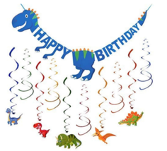 Dinosaur Happy Birthday Banner &amp; Hanging Swirl Decorations Pre-Assembled - $12.75