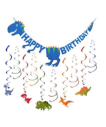 Dinosaur Happy Birthday Banner &amp; Hanging Swirl Decorations Pre-Assembled - $235.72 MXN