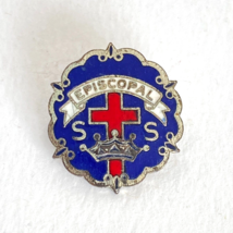 Vintage Blue Episcopal Sunday School Pin Cross &amp; Crown C Clasp Lapel Hat - $9.95
