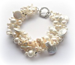 Pearl Wedding Bracelet, Bridal Jewelry, White Freshwater pearls - £64.34 GBP