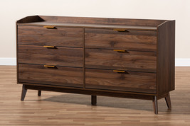 Linus Walnut Brown Finished 6-Drawer Wood Dresser - $9,979.05 MXN