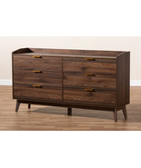 Linus Walnut Brown Finished 6-Drawer Wood Dresser - €457,08 EUR
