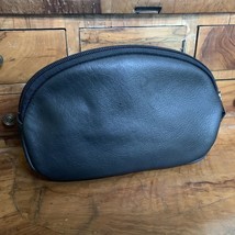 Luxury Pieced soft Leather cosmetic bag zip top Made in CT, USA smooth Black - £30.86 GBP