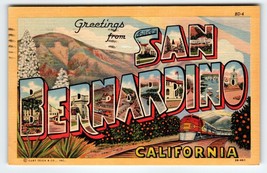 Greetings From San Bernardino California Large Letter Linen Postcard Curt Teich - £7.29 GBP