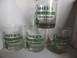 4 Usher&#39;s Edinburgh Whisky Glass Green Stripe Blended Scotch Whisky Glasses - £16.41 GBP