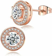 Crystals By Swarovski Halo Earrings In Rose Gold Overlay 3 Carat T.W. Stud Back - £35.19 GBP