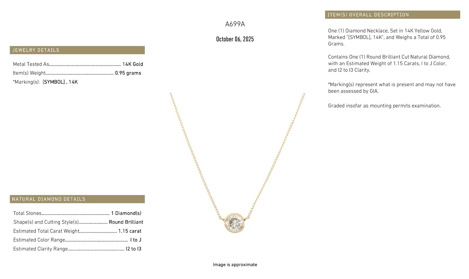 Authenticity Guarantee
GIA 1.15c BRILLIAT CUT NATURAL DIAMOND PENDANT 14K GO... Item image 8