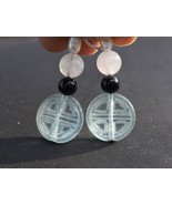 Sterling Silver Chinese Carved Shou Longevity Blue Peking Glass Beads Ea... - $41.14 CAD