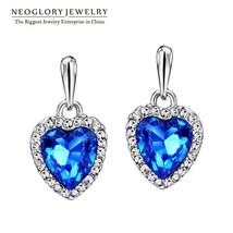 Neoglory Blue Crystal Rhinestone Heart Love Dangle Drop Earrings For Women Girls - £13.35 GBP
