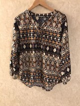 Women’s TIME TO BLOOM  Blouse Top size L Southwest Print Drawstring Neck BOHO - £6.30 GBP