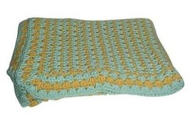 Hand Made Crochet Baby Blanket/Afghan/Throw #3850 Aqua/Yellow 50 x 38 NEW - £22.03 GBP