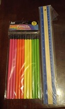 2 Pcs 12 Neon Color Wood Pencils #2 &amp; Ruler (P13) - £8.87 GBP